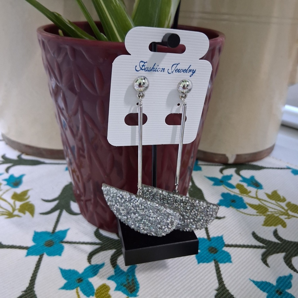 Mirror Back Silver Long Glitter Dangle Boho Earrings
